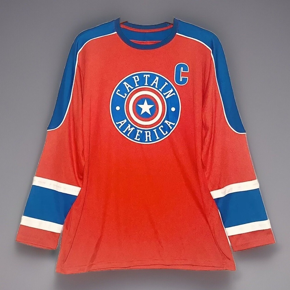 Captain America Hockey Jersey Top XL Red White Blue Shield Logo Marvel Avengers